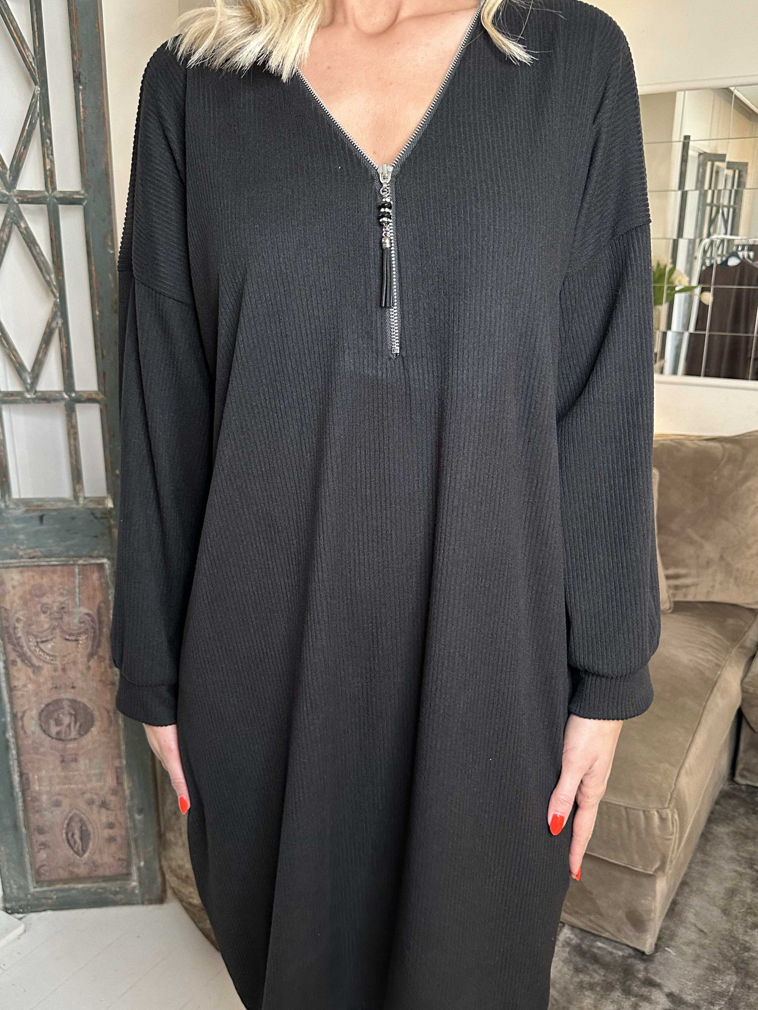 Liana - Mjuk ribbad klänning med dragkedja - Brown